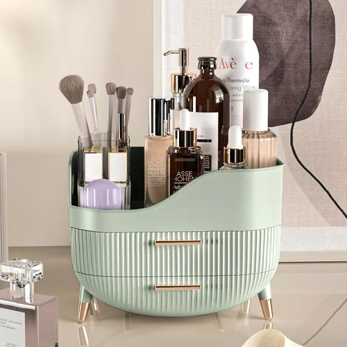 Miniatura 6 de Pajiriona Organizador de maquillaje con cajones, organizador de cuidado de la piel para tocador, caja de almacenamiento con asa, vitrina grande