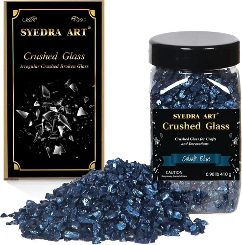 Miniatura 15 de Syedra - Vidrio triturado para manualidades, chips de alto brillo triturado con purpurina, piezas de vidrio roto, 0.118-0.236 in, 410G (negro)