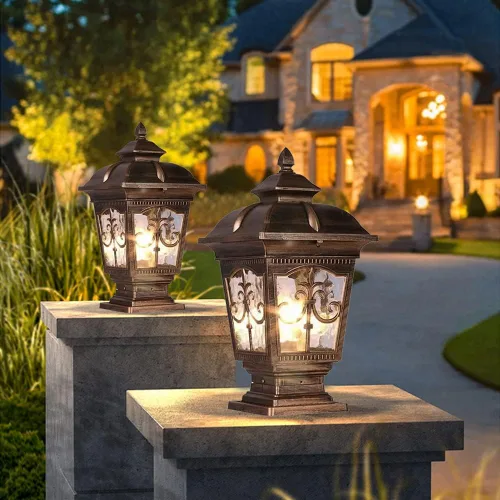 Miniatura 7 de Paquete de 2 luces de poste para exteriores, lámpara de poste de bronce, luces de calle antiguas para patio, jardín, césped de cerca, camino