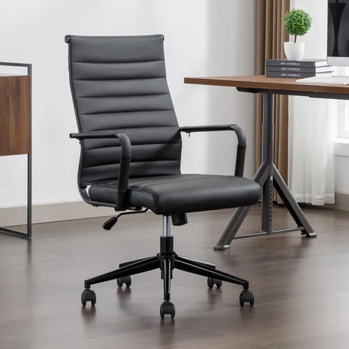 Miniatura 11 de Silla de escritorio de oficina de cuero, sillas de sala de conferencias con ruedas, silla ejecutiva moderna de respaldo alto, ergonómica giratoria