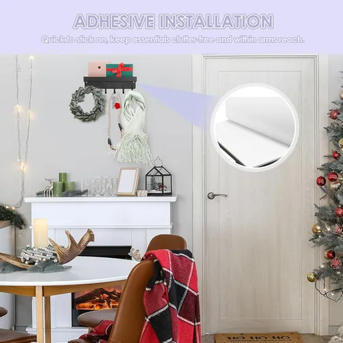 Miniatura 4 de VIS'V Soporte para llaves de pared, soporte adhesivo compacto para llaves con bandeja, 6 ganchos, 2 opciones de montaje, negro