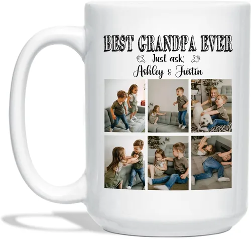 Taza de café con texto en inglés "Best Grandpa Ever", regalo para el día del padre, taza de café personalizada para abuelo, tazas blancas de 11 Taza