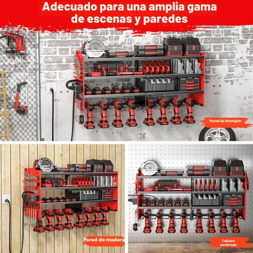 Miniatura 6 de POKIPO Organizador Grande de Herramientas Eléctricas de Pared con Estación de Carga, Estante de Almacenamiento de Herramientas de Metal de 4 Capas