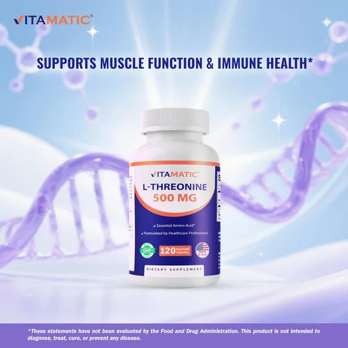 Miniatura 7 de Vitamatic L-treonina 500mg - 120 cápsulas vegetales promueve la función saludable del hígado, cardiovascular y estructural