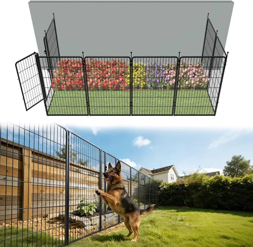 Miniatura 17 de FXW - Valla de jardín metálica y resistente para exteriores, barrera para perros y conejos, fácil instalación, negro, 24 pulgadas de alto x 29.6