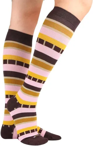 Miniatura 3 de ja vie Calcetines deportivos de compresión con rayas texturizadas de algodón hasta la rodilla para mujeres y hombres, correr, embarazo, viajes