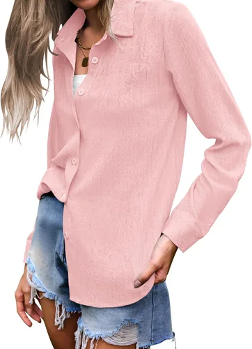 Miniatura 4 de AUSELILY - Camisas con botones para mujer, manga larga, cuello con botones, blusas casuales para el trabajo y negocios, túnicas