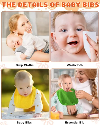 Miniatura 4 de JaGely Paquete de 30 baberos de muselina para bebé, multicolor, sólido, unisex, impermeable, alimentador ajustable para dentición y babeo