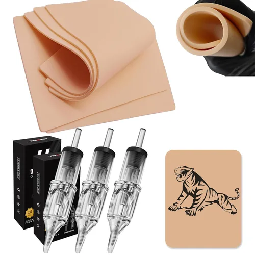 Miniatura 9 de Urknall - 10 piezas de piel falsa de 0.118 in – Urknall piel falsa en blanco para práctica de tatuajes de doble cara pieles falsas tatuajes