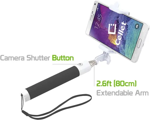 Miniatura 7 de Cellet Selfie Stick, extensible autorretrato selfie monopie de mano con cable auxiliar para teléfonos inteligentes - negro