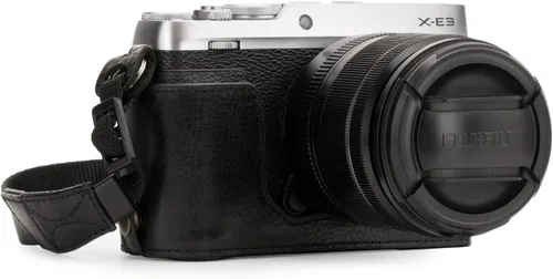 MegaGear MG1342 Ever Ready - Funda para cámara de piel auténtica y correa Fujifilm X-E3 con acceso a la batería, color negro