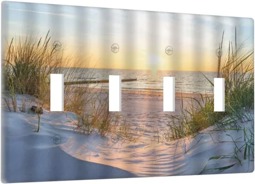 Miniatura 95 de Placa de pared de 1 cuadrilla, diseño de playa, océano, amanecer, mar, atardecer, cubierta de interruptor de luz en blanco, decorativo, sin