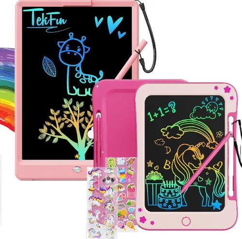 TEKFUN Tableta de escritura LCD, tablero de dibujo colorido de 10 pulgadas + 8 pulgadas para niños, colorear sin desorden para niños pequeños,