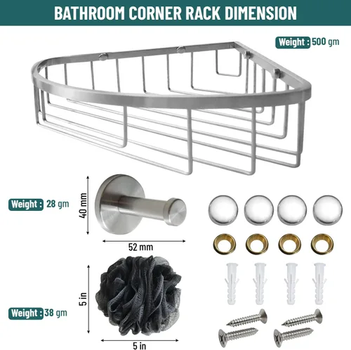 Miniatura 4 de Estante de ducha de acero inoxidable para montaje en pared, gancho individual y toallita de baño, impermeable, duradero, estante de ducha de esquina