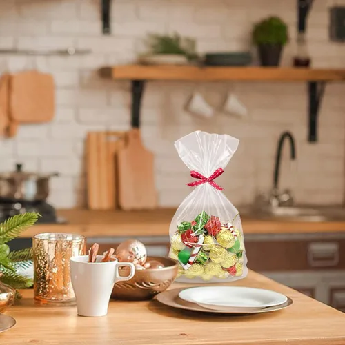 Miniatura 7 de Morepack Bolsas de Celofán de Fondo Plano, 100 Piezas 9x3x13 Pulgadas Bolsas de Celofán Transparentes de Fondo Plano para Dulces con Lazos