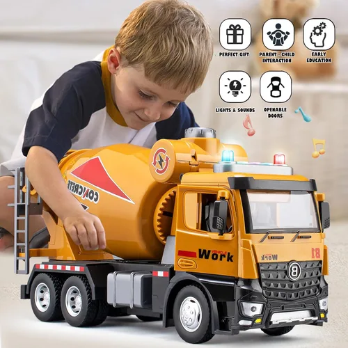 Miniatura 2 de Camión mezclador de cemento con sonidos y luces, camión de cemento de 11.5 pulgadas para niños, vehículo de construcción grande alimentado por