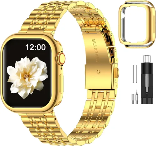 Miniatura 14 de MioHHR - Correa compatible con Apple Watch de 49 mm Ultra 3/2/1, correa de metal de acero inoxidable sólida para iWatch 49 mm Series Ultra 3/2/1