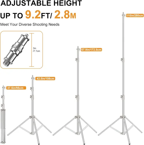Miniatura 3 de Anautin Soporte de Luz de Acero Inoxidable de 9.2 Pies para Fotografía, Paquete de 2 Soportes de Trípode de Fotografía de Alta Resistencia