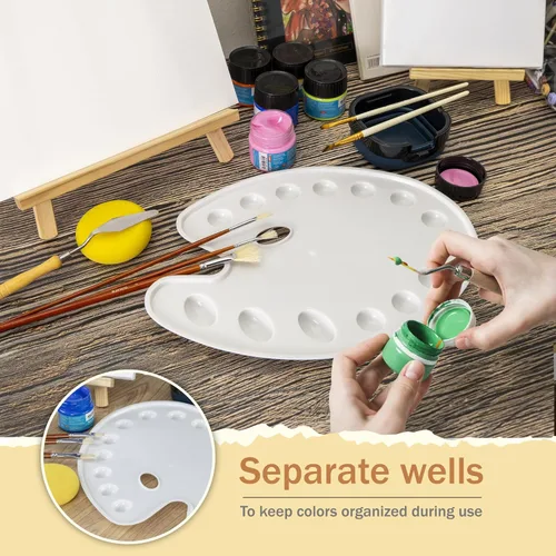 Miniatura 6 de DUGATO Paletas de Pintura Ovaladas Grandes (Paquete de 2, 14x10.5 pulgadas) - Bandejas de Mezcla de Plástico de 14 Pocillos para Acrílico, Óleo