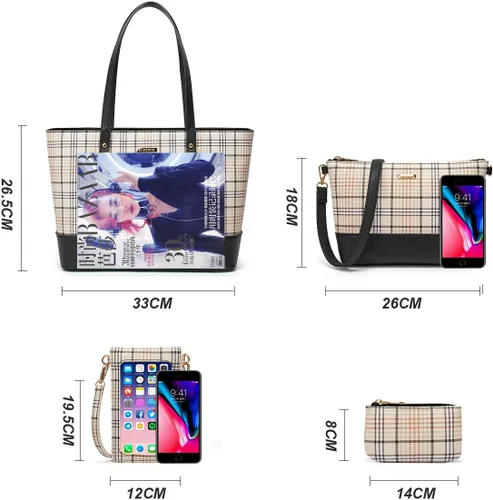 Miniatura 40 de Juego de 4 bolsas modernos para mujer de cuero sintético: bolso tote, bolso de hombro, bolso de mano y cartera.