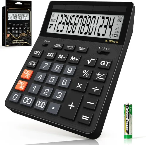 Miniatura 9 de Calculadoras de escritorio, calculadora de gran tamaño de 14 dígitos con actualización 2026, pantalla LCD de 5 pulgadas y energía solar, calculadora