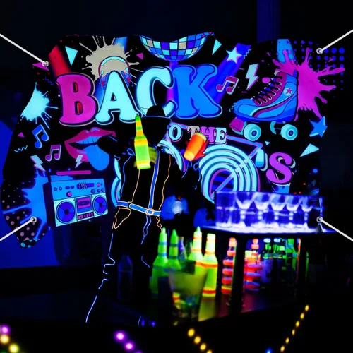 Miniatura 7 de Breling Cartel de fondo de Back to the 80's Retro Neon 80s que brilla en la oscuridad, decoraciones de fiesta colgantes de hip hop, decoración