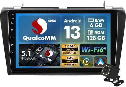 Miniatura 7 de 1+32G Android 13 Estéreo de Coche Doble DIN para Mazda 3 2004-2009 con Radio de Pantalla Táctil de 9 Pulgadas Integrado, Carplay Inalámbrico/Android