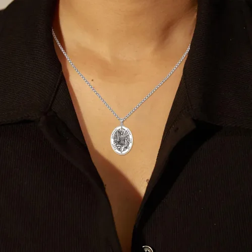 Miniatura 376 de Collar de plata de ley 925 con medalla de San Patrón, colgante de protección católica, amuleto, joyería religiosa para hombres y mujeres