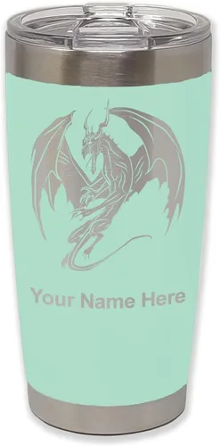 Miniatura 26 de LaserGram Vaso aislado al vacío de 20 onzas, dragón, grabado personalizado incluido (negro)