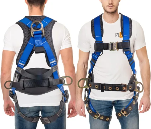Palmer Safety Hammerhead - Arnés de seguridad acolchado de 5 puntos, pecho QCB, correas de patas con hebilla de lengua, anillos en D traseros y Azul