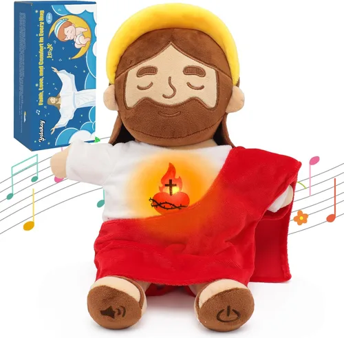 Miniatura 11 de Yelakey Muñeco de Jesús de Peluche Relajante con Luz y Sonido, Muñeco de Jesús Respirante de 15" de Peluche Suave Cristiano Católico Regalo Azul