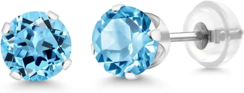 Miniatura 121 de Gem Stone King Aretes solitarios con piedra natal de oro de 14 quilates Redondos de 0.236 in Aretes de oro para mujeres y hombres