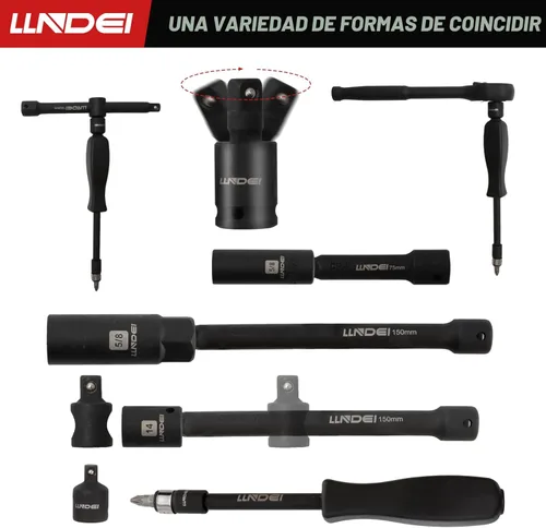 Miniatura 8 de LLNDEI Juego de llaves de impacto de 3/8", SAE estándar (5/16 a 3/4-pulgada) Tamaño métrico (8-22mm), 95 piezas, kit profundo y poco profundo
