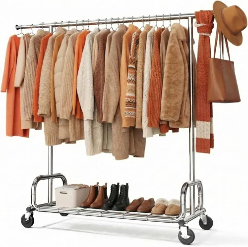 HOKEEPER Percheros para colgar ropa resistente, perchero portátil con ruedas bloqueables, perchero ajustable para dormitorio, sala de estar