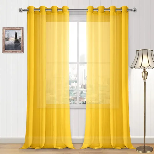 Miniatura 135 de DWCN Cortinas traslúcidas color verde frijol para sala de estar y dormitorio - Cortinas voile con aspecto de lino sintético con ojales en la parte