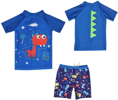 Miniatura 2 de Conjunto de natación para niños pequeños, lindo traje de baño de dinosaurio para niño, traje de baño de manga corta 3t trajes de baño