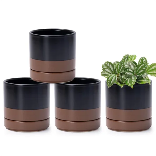 Miniatura 22 de D'vine Dev Juego de 4 macetas pequeñas de cerámica, maceta para suculentas de 3.5 pulgadas para plantas con orificio de drenaje y platillo