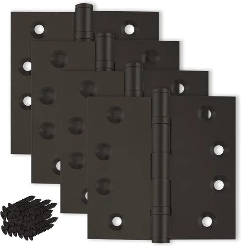 Miniatura 21 de Bisagra negra resistente para puerta, rodamiento de bolas negro mate, 4 x 4 pulgadas, resistente, juego de 2 bisagras de puerta de latón macizo