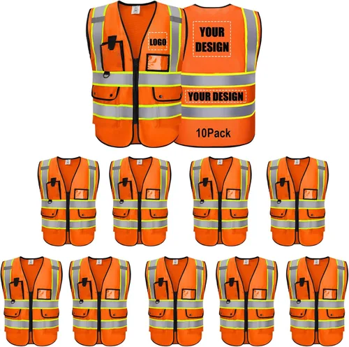 Miniatura 46 de Chaleco Reflectante Clase 2 de Seguridad ANSI con Bolsillos y Cremallera de Alta Visibilidad Uniforme de Construcción K-azul