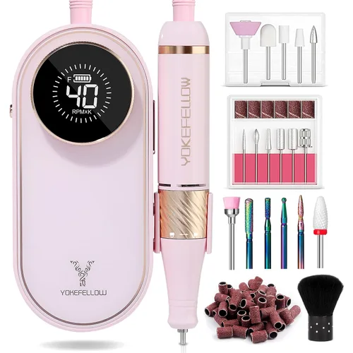 YOKE FELLOW Taladro de uñas – 40000 RPM lima de uñas eléctrica para uñas acrílicas profesional con 12 brocas de manicura, pedicura, pulido de uñas