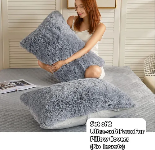 Miniatura 2 de LIFEREVO Paquete de 2 fundas de almohada de felpa lanuda de pelo sintético de terciopelo reverso, 20 x 36 pulgadas, fundas de almohada decorativas