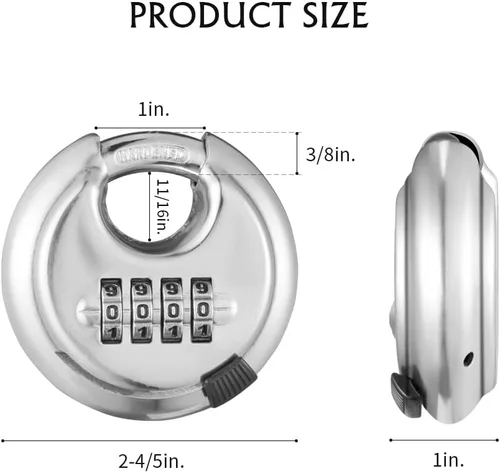 Miniatura 2 de CINCINNO Candado de combinación de 4 dígitos, candado de combinación de disco con grillete de acero endurecido para cobertizos, casilleros, unidad
