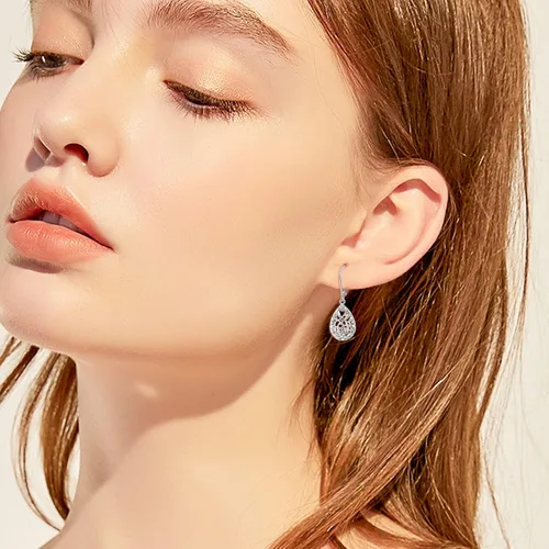 Miniatura 99 de Aretes colgantes de filigrana de plata de ley 925, margarita, loto, flor de rosa, piedra lunar, lágrima para mujer, nudo celta infinito, margarita
