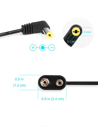 Miniatura 2 de Mr.Power Conector de batería de 9 V con clip, cable de alimentación con conector a presión de 2,1 mm x 5,5 mm para pedal de efectos de guitarra
