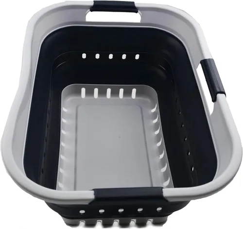 Miniatura 13 de SAMMART Cesta de plástico plegable de 3 asas de 30 litros (8 galones), contenedor de almacenamiento plegable y organizador para ahorrar espacio
