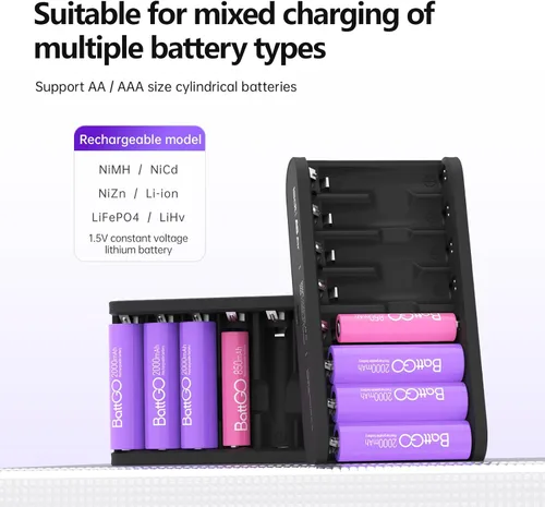 Miniatura 4 de ISDT Cargador de batería A8 Air para el hogar, 8 bahías AA AAA cargador de batería inteligente Max 27W, carga rápida para Nimh NiCd LiHv Life 1.2V