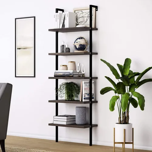 Miniatura 7 de Estantería abierta de 5 niveles para montar en la pared con marco de metal, estante de escalera industrial moderno - Organizador flotante - Estantes