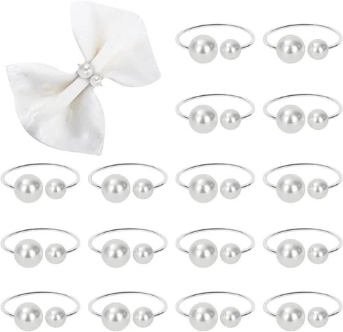 Miniatura 9 de KPOSIYA Servilleteros de perlas – Juego de 12 servilleteros dorados para servilleteros de mesa para mesa de comedor, suministros de Navidad, boda