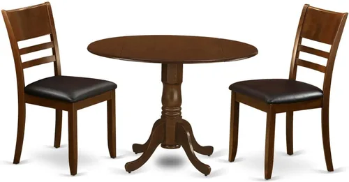 East West Furniture DLLY3-ESP-LC - Juego de mesa de cocina de 3 piezas para espacios pequeños, contiene una mesa de comedor redonda con gotas y 2