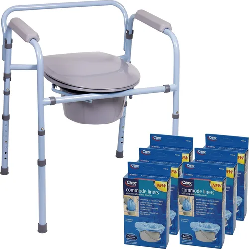 Miniatura 7 de Carex Cómoda plegable 3 en 1 con 14 forros de cómoda - Porta Potty para adultos - Inodoro portátil soporta hasta 300 libras, cómodas de cabecera